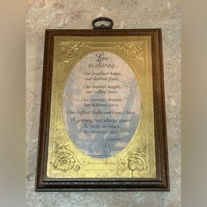 Vintage Hallmark Gold and Brown Love Sharing Wall Frame